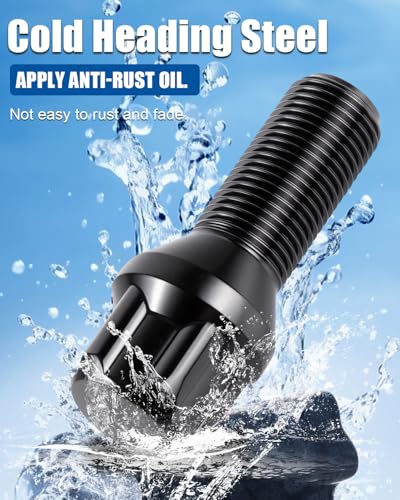 GAsupply 14x1.25 Lug Bolts 4 Locks +1 Key, 28mm Shank Length, Conical Seat - color: Black, size: 14x1.25-Cone Seat