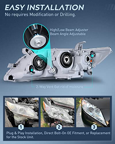 Nilight Headlight Assembly Compatible with Toyota Camry 2007-2009 - color: Chrome Housing + Amber Reflector