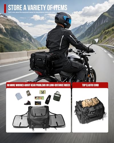 RIDEIRON Motorcycle Tail Bag, Expandable from 40L to 60L with Rain Cover