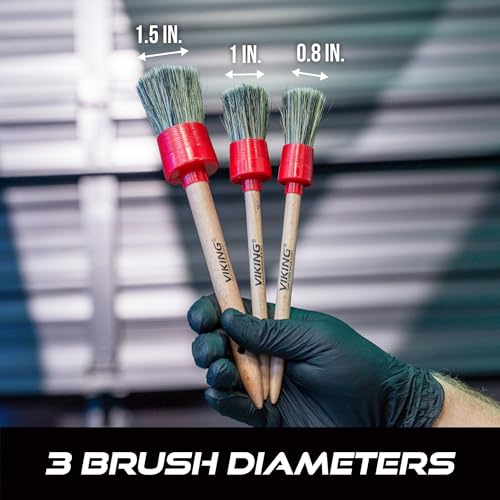 VIKING Car Detailing Brush Set for Exterior Car Cleaning, 3 Pack - color: Red