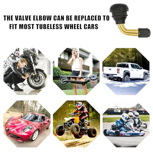 8PCS Tubeless Tire Valve Stem PVR70, Valve Stem Bent 90 Degree Angled, Brass Stem,Snap-in Rubber Base, Compatible with Most Tubeless Tire Rim, Motorcycle, Scooter, ATV