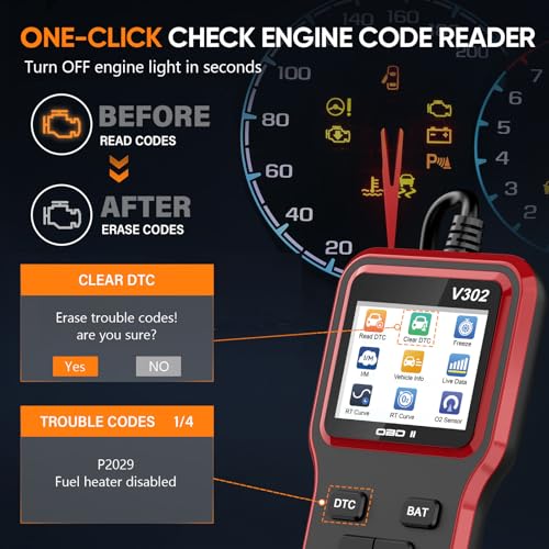 OBD2 Scanner and Battery Tester, Vehicle Code Reader for Check Engine Light - color: Red