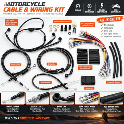 16 Inches Ape Hanger Black Stainless Handlebar Cable Kit Brake Line Clutch Cable Electronic Throttle CAN-Bus Wiring Harness Compatible with 2000-2006 H-D Touring No Cruise - size: 16 Inches