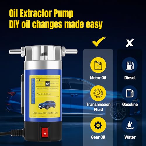 12V 100W Oil Extractor Pump, Electric Oil Change Pump for Engine Oil, Gear Oil, Transmission Fluid Draining, Self-Priming Oil Transfer Pump, Automotive Fluid Transfer Pump for Car, Mower, Marine