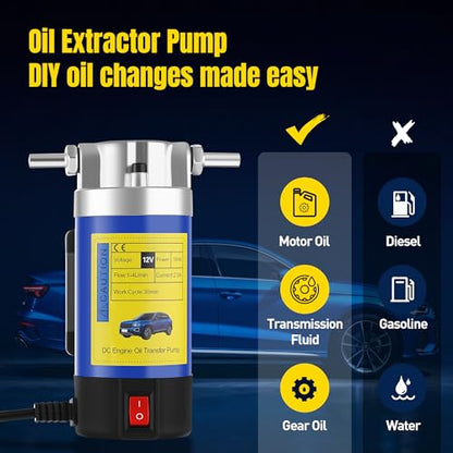 12V 100W Oil Extractor Pump, Electric Oil Change Pump for Engine Oil, Gear Oil, Transmission Fluid Draining, Self-Priming Oil Transfer Pump, Automotive Fluid Transfer Pump for Car, Mower, Marine