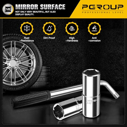 Telescoping Lug Wrench, Extended Lug Wheel Wrench with 17mm/19mm(3/4”), 21mm(13/16”)/22mm(7/8”) Chrome Vanadium Steel Sockets for Car, Truck, Vans