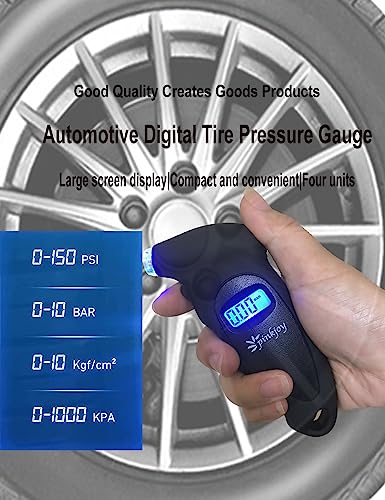 PINKJOY Digital Tire Pressure Gauge 150 PSI, 4 Settings, Tire Gauge for Car, Truck, Motorcycle, Bicycle with Backlit LCD and Non-Slip Grip (Black) - color: Black 1 Pack