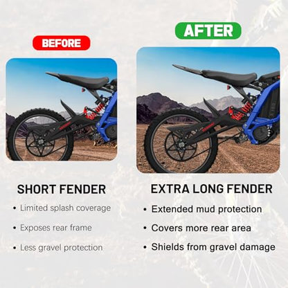 XINGWU Long Rear Fender for Surron Light Bee X Segway X160/X260 Back Fender Mud Guard Protector for Surron Part Ebike Accessories Black - size: Long Rear Fender, style: Black