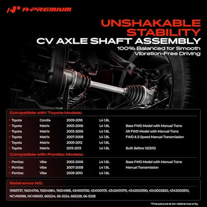 A-Premium Set of 2 Front CV Axle Shaft Assembly - style: Front Driver and Passenger Side