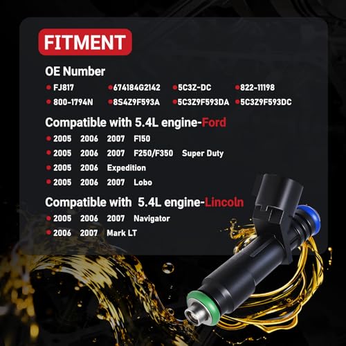 FJ817 Fuel Injectors Set of 8 Compatible with Ford Lincoln 5.4L - size: FJ817