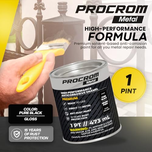 Premium Metal Paint – Gloss Pure Black, Pint | Direct-to-Metal, Professional Finish, Anti-Rust Protection, Fast-Drying Indoor & Outdoor Coating - color: Pure Black - Gloss, size: 16 Fl Oz (Pack of 1)