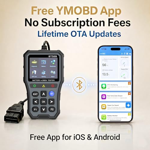 NOVEINN Bluetooth OBD2 Scanner, 2-in-1 Check Engine Code Reader & 12V Car Battery Tester, Diagnostic Scan Tool with EVAP Test, Performance & Trip Analysis, for 1996+ Cars & Trucks