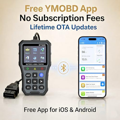 NOVEINN Bluetooth OBD2 Scanner, 2-in-1 Check Engine Code Reader & 12V Car Battery Tester, Diagnostic Scan Tool with EVAP Test, Performance & Trip Analysis, for 1996+ Cars & Trucks