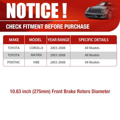 HUSCH Brake Kit Ceramic Brake Pads and Brake Rotors Fit for Toyota Corolla - size: 31270+D923