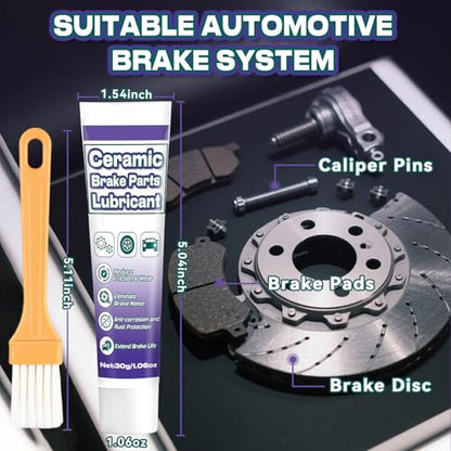 AstraVox Anti-Seize & Squeal Ceramic Brake Grease for Automotive with Brush