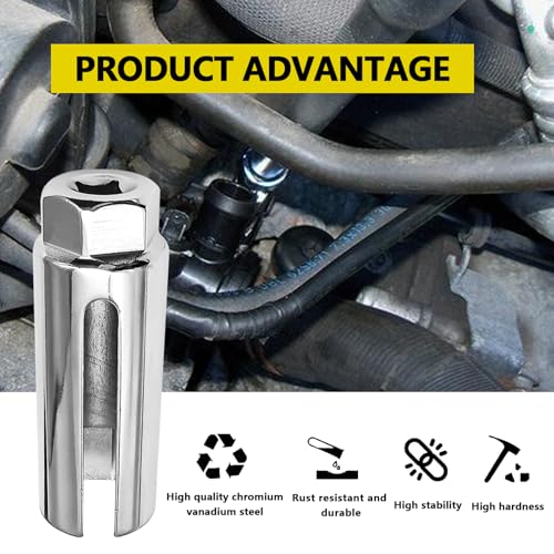 Drive Oxygen Sensor Socket with Side Wire Cutout 6-point Slotted Desigh 7/8 inch (22mm) an Offset Oxygen Sensor Socket Can be Installed and Removed (silver)