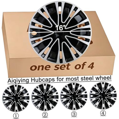 16 inch Hubcaps ABS Replacement for Steel Wheel（Non-Alloy） Snap-on Set of 4 - color: BK-Silver-Black, size: 16-inch