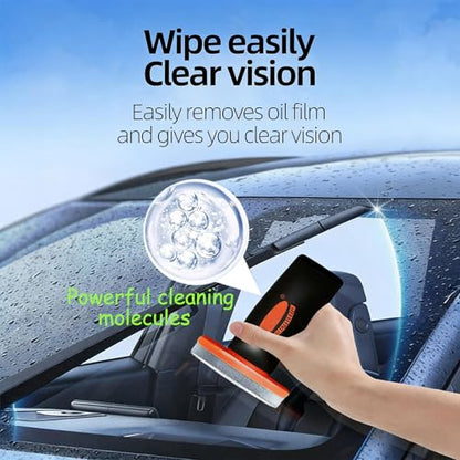 Glass Emulsion Cleaner, Windshield Cleaner, Car Windshield Cleaner Tool Roll-On Glass Compound with Cleaning Board, Removes Oil Film & Smudges, Improve Windshield Clarity for Safe Driving(100ml+Brush) - color: 1 Pack: Glass Emulsion Cleaner (100ml+Brush)