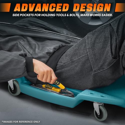 DNA MOTORING 48 Inches Heavy-Duty Low-Profile Roller Automotive Creeper with Padded Headrest, Tiffany Blue, TOOLS-00239-TB - color: Tiffany Blue, size: 48 Inches