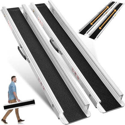 7FT Portable Wheelchair Ramp, Adjustable Aluminum ramps for wheelchairs for Home, 1200LB Capacity, 2X Thickened Sidewall, Wheelchair Ramp for Home, Stairs, Steps (2 Pack)