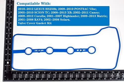 VS50530R 2001-2012 Compatible with Pontiac Vibe Scion TC XB Toyota Camry Corolla Highlander Matrix Rav4 Valve Cover Gasket & High Temperature(650º F) Gasket Maker 2.0L 2.4L L4 2AZFE 1AZFE VS50362