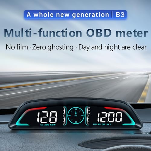 OBD2 Gauge Display,Head Up Display for Cars,Speedometer with Speed,Engine RPM,Clock,Overspeed Alarm,Water Temperature Alarm,Fatigue Driving Reminder,Fits Most Post-2008 Models