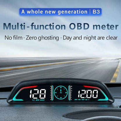 OBD2 Gauge Display,Head Up Display for Cars,Speedometer with Speed,Engine RPM,Clock,Overspeed Alarm,Water Temperature Alarm,Fatigue Driving Reminder,Fits Most Post-2008 Models