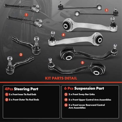 A-Premium 10Pcs Front Suspension Kit, Lower Forward & Rearward Control Arm - style: 10Pcs Kit