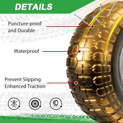 4.00-6 Flat Free Wheelbarrow Tire, 13" Wheelbarrow Wheels and Tires with 5/8" or 3/4" Bearings, 1.75" Centered Hub for Garden Carts, Hand Truck Replacement Wheel(2 PCS) - size: 2 PCS
