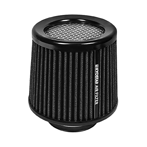 KYOSTAR Universal 3" (76mm) High-Flow Air Filter, Reusable Cone Cold Air Intake, High Performance, Washable, Clamp-On Car High Flow Dry Air Kit, Flange Diameter: 3 Inch, Filter Height: 6.4 Inch, Black - color: 3" (76mm), Black