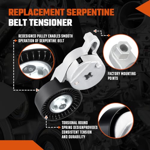 Belt Tensioner Assembly with Pulley Fit for Dodge Avenger Challenger Charger Durango Ram 1500/2500/3500/4500 Fit for Chrysler 300 Aspen Town & Country, Replace# 4861660AA - size: 4861660AA