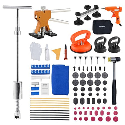 VEVOR Dent Puller Kit, 100 PCS Paintless Dent Removal Kit with Golden Lifter, Bridge Puller, Slide Hammer T-Bar, Glue Gun, Auto Body Hail Damage Remover Tools for Car Refrigerator Door Ding Repair - size: 100PCS