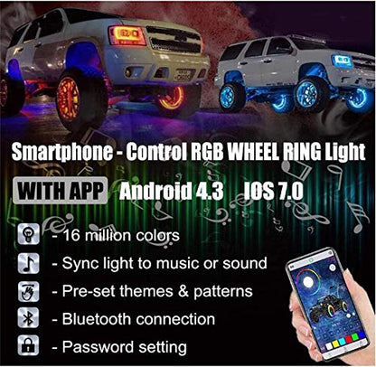 17.5" Double Row LED Wheel Ring Lights, App Control, 92 Modes, Brake Turn