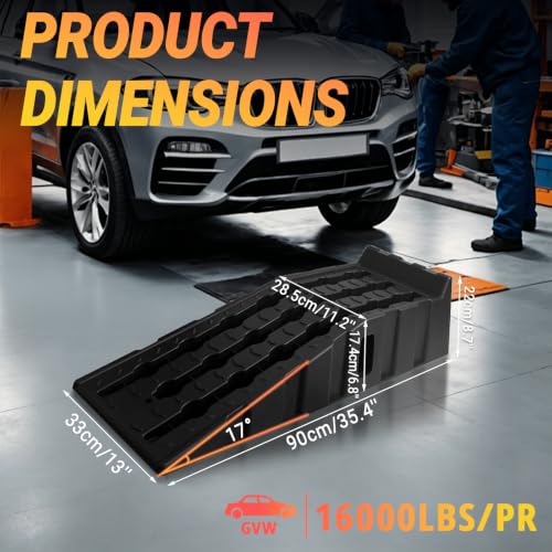 2 Pack Car Ramps for Oil Changes and Lfit, 16000 Lbs Capacity Heavy-Duty Car Lifts for Home Garage or Shop Portable 6.8 Inch Lift Car Ramps with Anti Slip Grooves