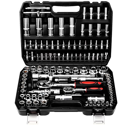 TLGREEN 108-Piece Metric Socket Set, CR-V Steel, 1/4 and 1/2-Inch