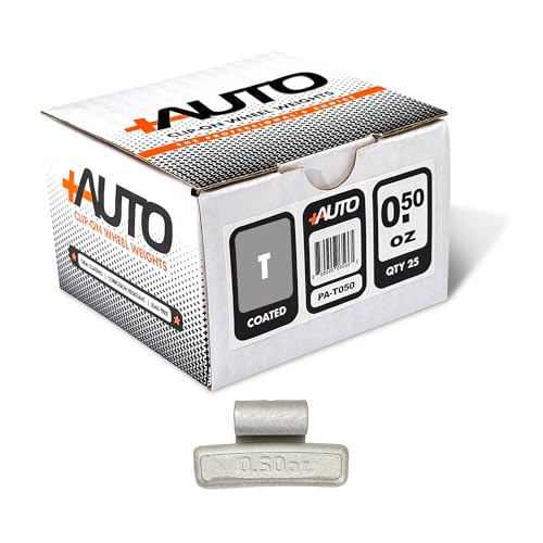 +AUTO T-Style Coated Steel Clip-On Wheel Weights, Aluminum Wheels, Passenger Cars, Light Trucks, SUV's, Exceeds OE Spec, USA Professional Grade, 1 Box - Qty 25 (0.50 oz) - size: 0.50 oz