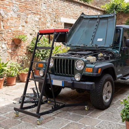 Topside Automotive Engine Creeper, Foldable Mechanic Creeper with 42"-69" Adjustable Height, Casters & Tool Pouch, 400 LBS Capacity Creeper for Truck, SUV & Garage Repair, Black & Red