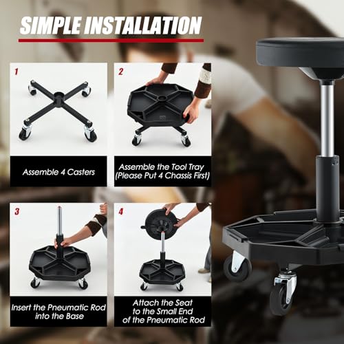 Goplus Mechanic Stool with Wheels, Magnetic Tool Tray, 330LBS Capacity - color: Black, size: Tool Tray
