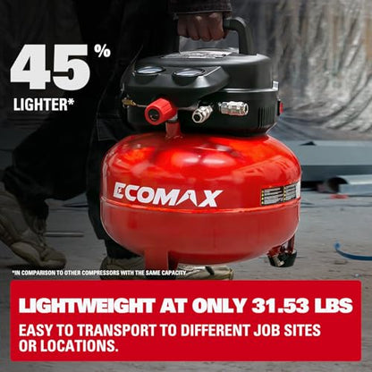 ECOMAX 6 Gal Pancake Air Compressor 175PSI, 3 CFM @ 90 PSI w/25 FT Air Hose - style: Air Hose