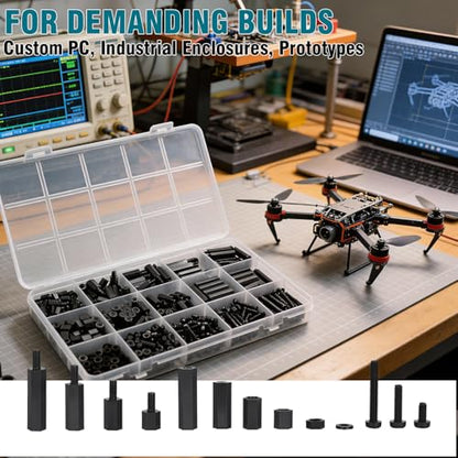 M3 Nylon Standoff & Fastener Kit - Complete Set with Screws, Nuts, Spacers & Threaded Pillars (6mm to 20mm) for Motherboard, PCB, 3D Printer, Raspberry Pi & Computer Building - 600Pcs