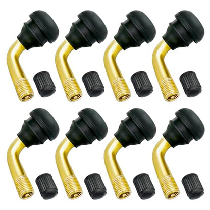 8PCS Tubeless Tire Valve Stem PVR70, Valve Stem Bent 90 Degree Angled, Brass Stem,Snap-in Rubber Base, Compatible with Most Tubeless Tire Rim, Motorcycle, Scooter, ATV