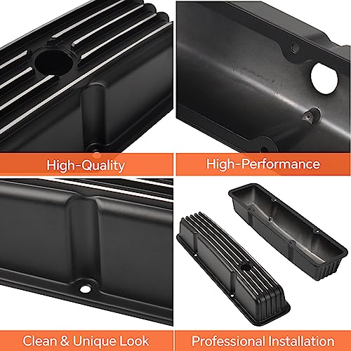 Aluminum Valve Covers Finned - color: Black, size: SBC 58-86