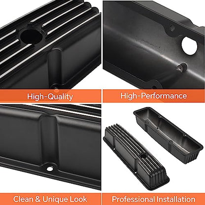 Black Aluminum Valve Covers Finned 58-86 Tall 327 350 400 - color: Black, size: SBC 58-86
