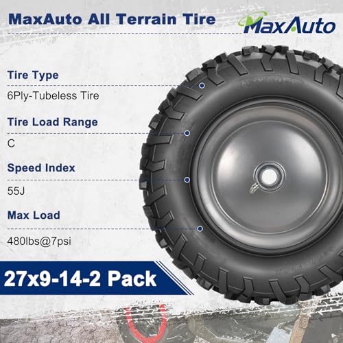 ‌MaxAuto 2-Pack 27x11-14 UTV Rear Tires - All-Terrain Mud & Sand Off-Road Performance, 6-Ply Tubeless Construction for Durability & Traction - size: 27x11-14 Rear