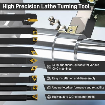 Indexable Lathe Turning Tool 27Pcs Kit 3/8'' 10mm Shank, 9Pcs Metal Lathe Tools Holder Set with 18Pcs Inserts, for Turning Grooving Threading Boring, Lathe Tooling with Reverse Tool Design - style: 9pcs 3/8'' 10mm Shanks+18pcs Inserts