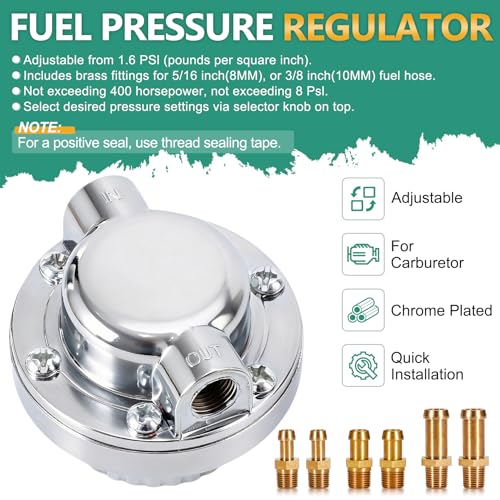 1-5 PSI Carb Fuel Pressure Regulator Kit Universal Adjustable for Carburetor Engine with 1/4 5/16 3/8 Fittings FPR