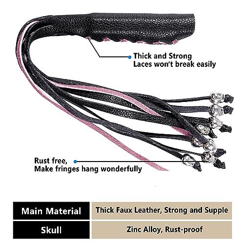 2PCS Faux Leather Motorcycle Lever Covers with Fringes, Motorcycle Brake Clutch Lever Covers Grip Tassels Motorcycle Handlebar Handle Grip Covers, Fringed Leather Lever Covers Wraps with Skulls - color: Black & Pink Laces*1 & Black Laces*1