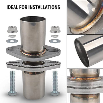 Exhaust Flange Bolts Quick Fix Repair Pipe Kit w/Gasket & Hardware, 2'' Inch OD 2 Bolts T304 Stainless Steel Universal Flange Replacement Kit - size: 2"OD-2 Bolts