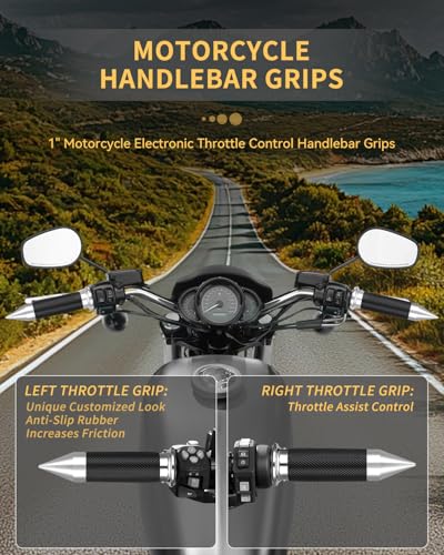 Motorcycle Hand Grips 1 Inch Handlebar Grips Electronic Throttle Compatible with Harley Davidson Touring Softail Road Street Glide Road King 2008-2024 - color: Chrome