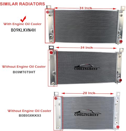 CU2370 34 Inch Aluminum Radiator for Cadillac Escalade ESV EXT, Chevy Avalanche Tahoe Silverado Suburban 1500 2500 3500 HD, GMC Yukon XL Sierra, Hummer H2 V8 1999-2014, 3 Row Radiators